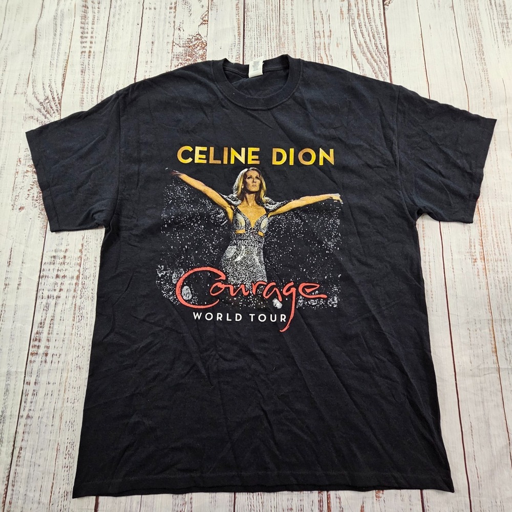 Celine Dion Courage Tour 2019-2020 Black Short Sleeve Cotton T-Shirt Men's‎ XL